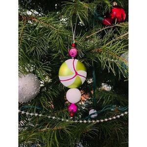 Vintage Beaded Tassel Teardrop Christmas Ornament Green Pink Collectible